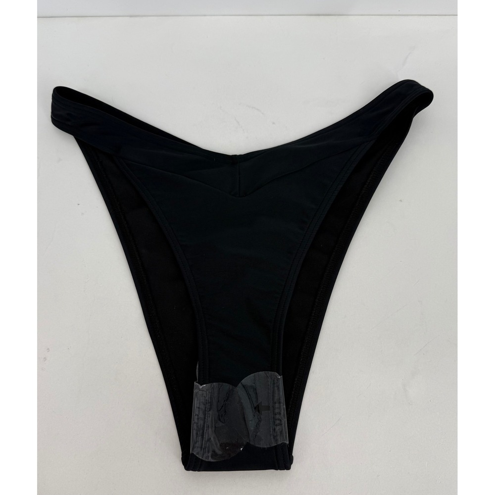 South Beach Black High Leg V-Front Bikini Bottom Recycled Fiber Size US 6 NEW